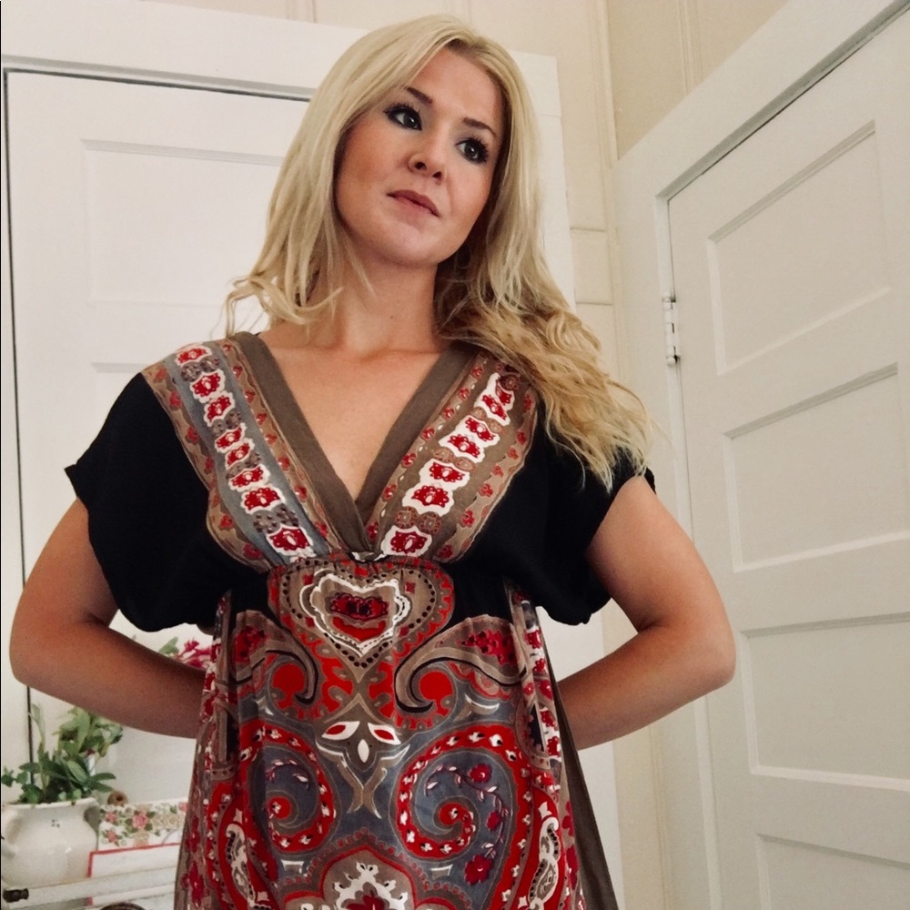 Multicolored Patterned Short Sleeve Dress Tunic